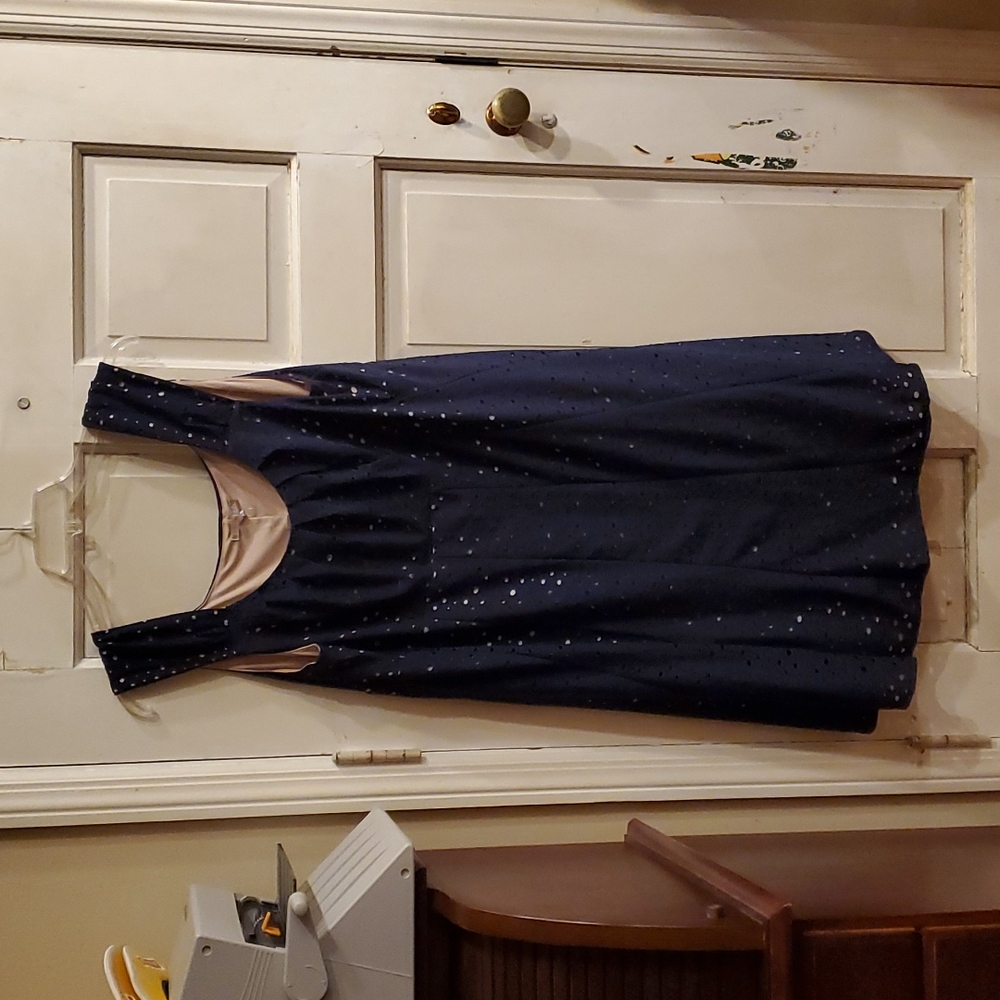 Signature Ella 22W peirced navy & nude dress